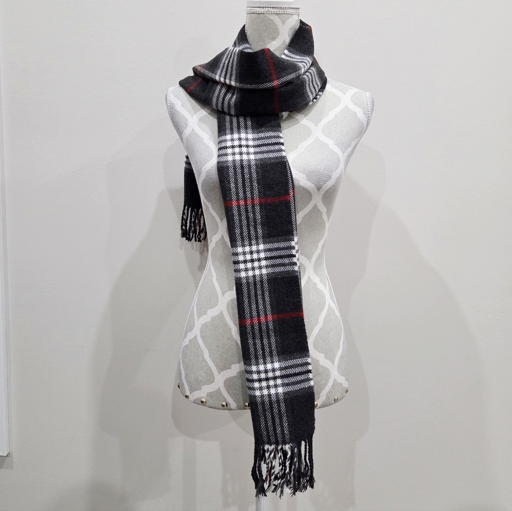 Classic Black and White Plaid Scarf